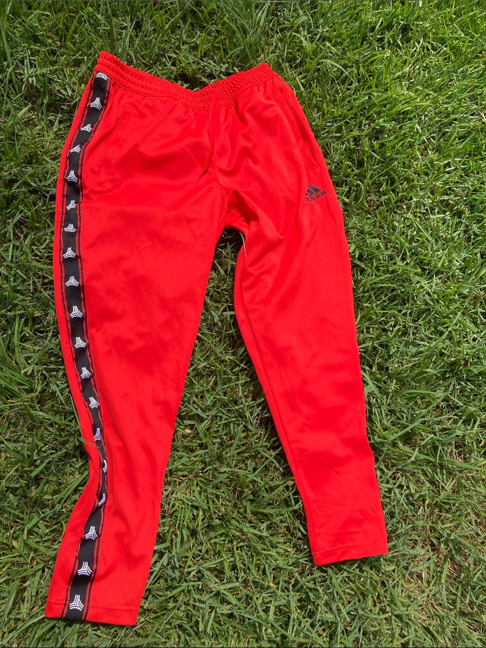 adidas Kids Red Track Joggers with Black Logo Tape